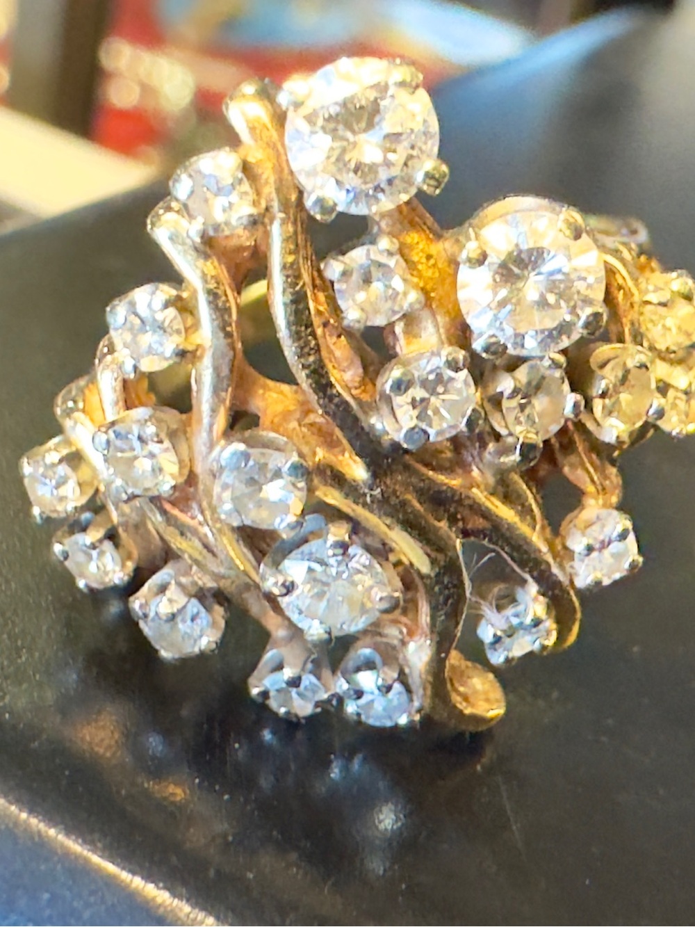 14k Custom Vintage Diamond Cluster Ring